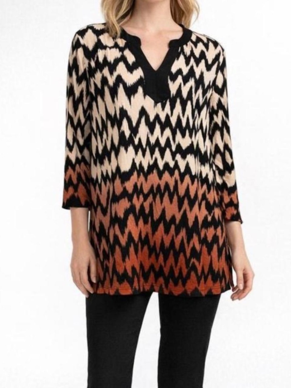 Black & Cream Zigzag Tunic with Rust Ombre Size Small
